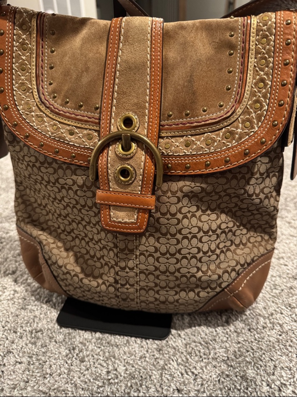 Coach Soho Y2K Studded 11405 Brown and Tan Signature Canvas Bag